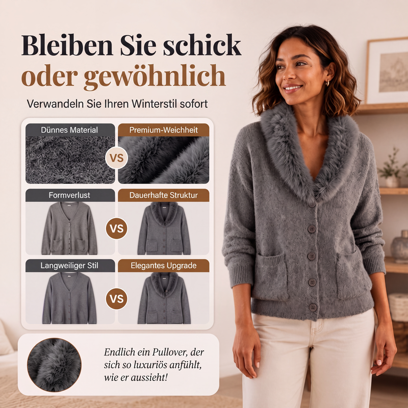 Damen Strickcardigan mit Pelzkragen
