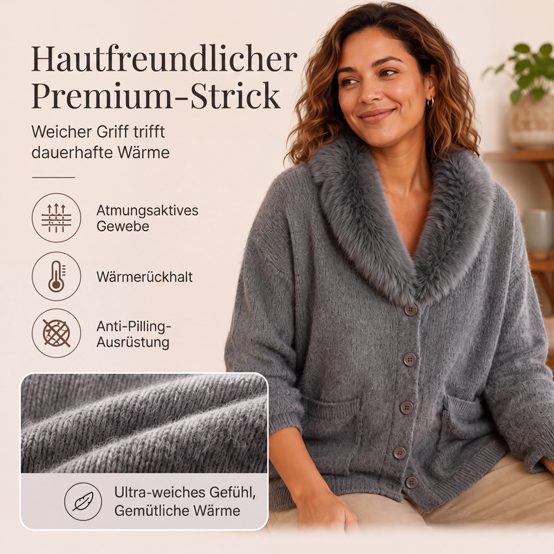 Damen Strickcardigan mit Pelzkragen