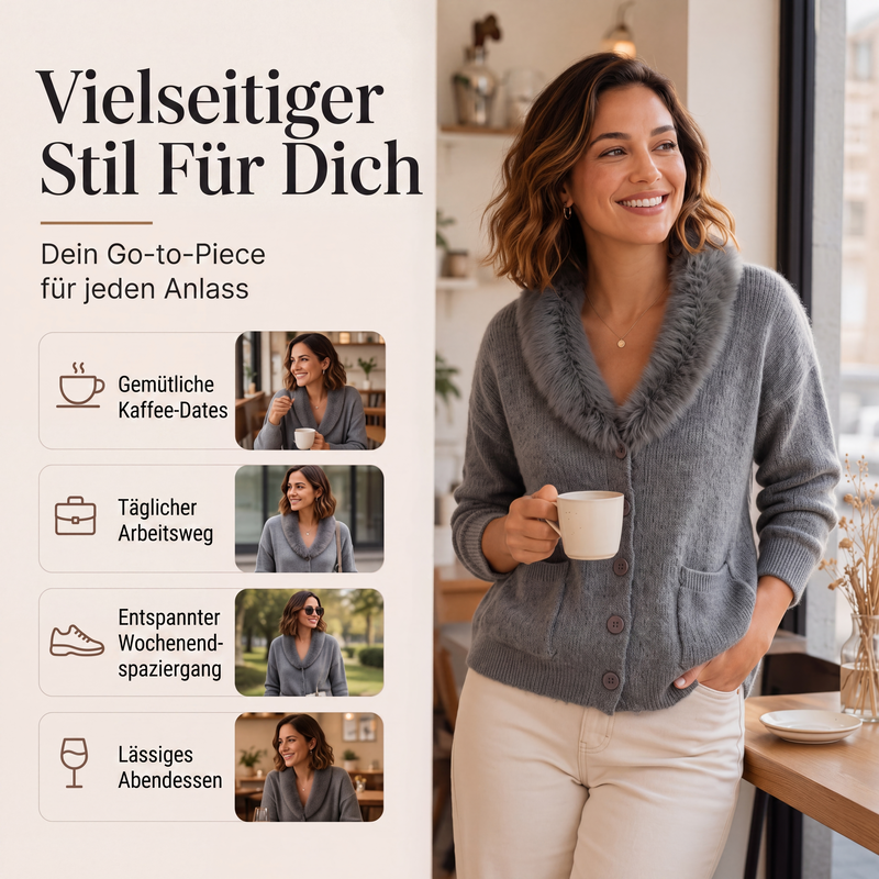 Damen Strickcardigan mit Pelzkragen