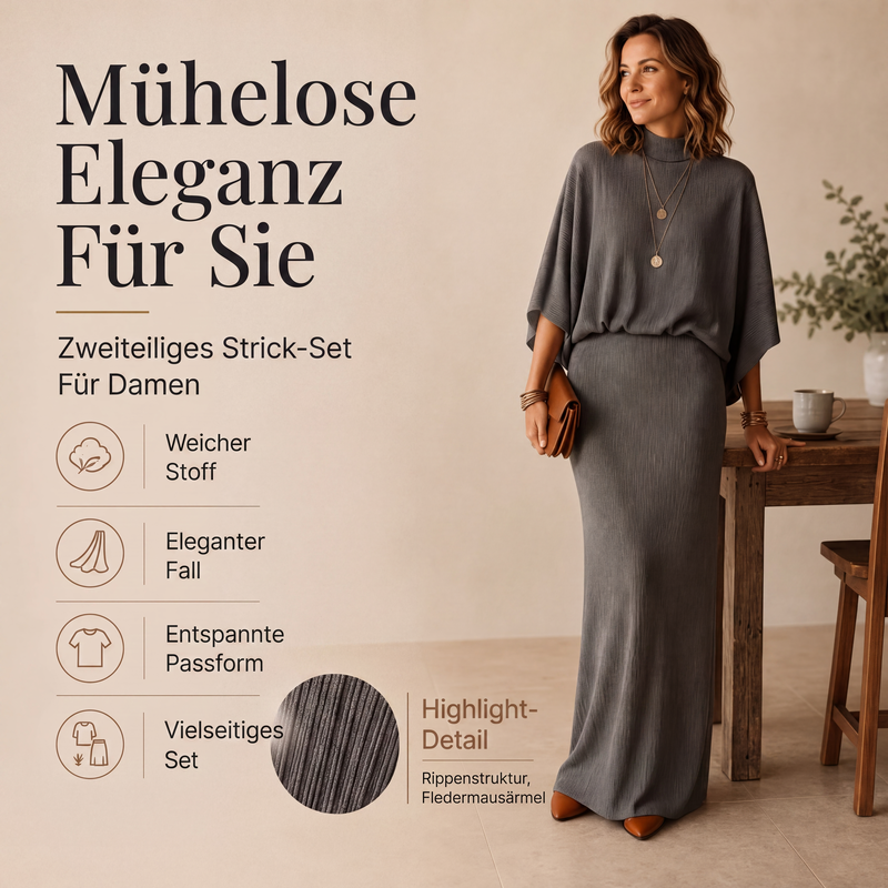 Damen-Set aus Oberteil mit Fledermausärmeln und Maxirock