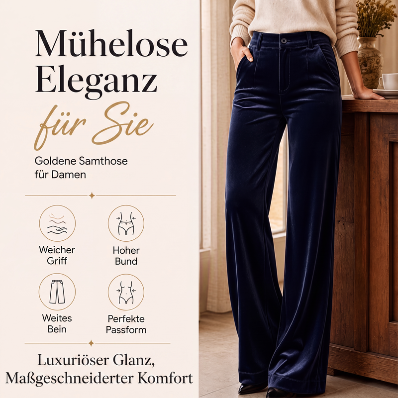 Samt-Hochbund-Hosen mit weitem Bein für Damen