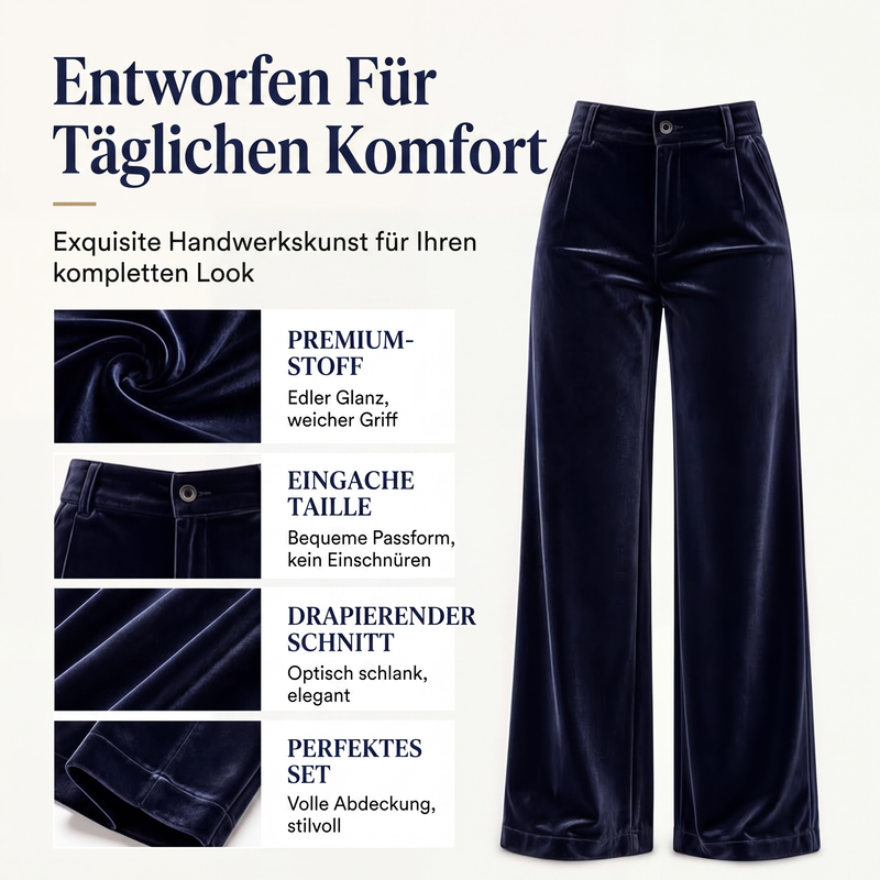 Samt-Hochbund-Hosen mit weitem Bein für Damen