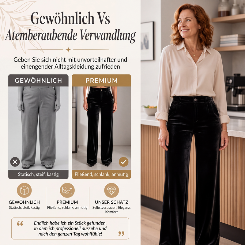 Samt-Hochbund-Hosen mit weitem Bein für Damen