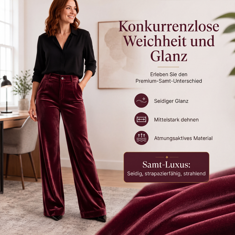 Samt-Hochbund-Hosen mit weitem Bein für Damen