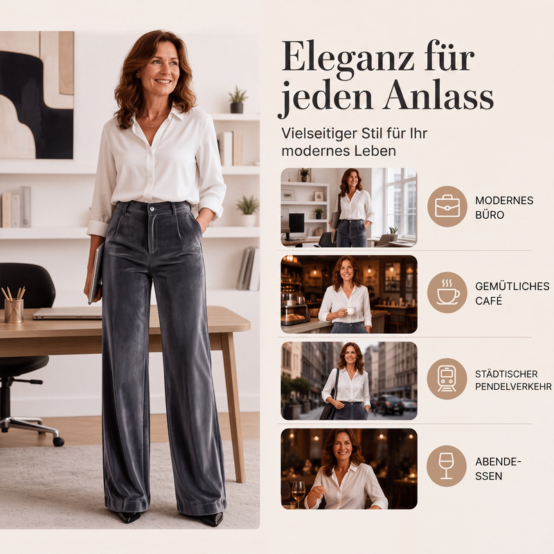 Samt-Hochbund-Hosen mit weitem Bein für Damen
