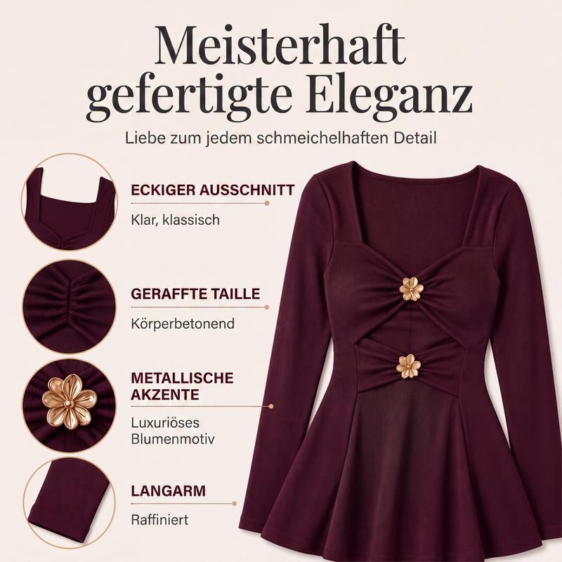Damen V-Ausschnitt Peplum-Oberteil mit Blumenverzierungen