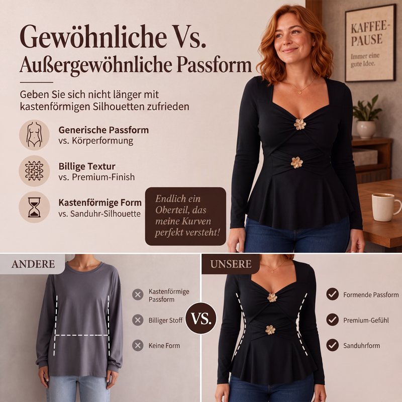 Damen V-Ausschnitt Peplum-Oberteil mit Blumenverzierungen