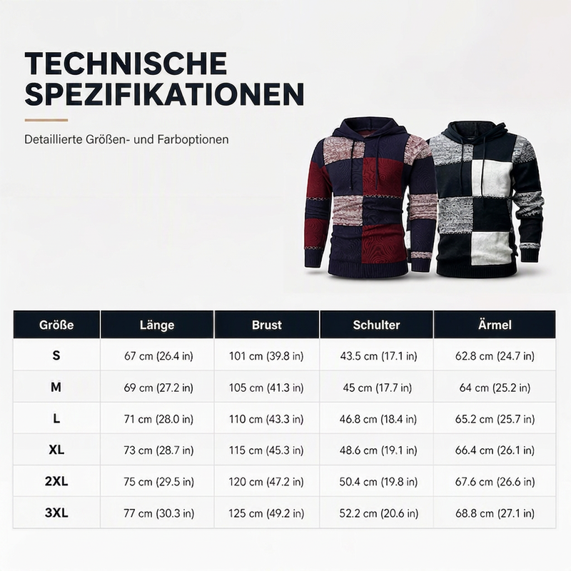 Herren-Casual-Kapuzenstrickpullover mit karierten Patchwork-Elementen