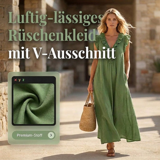 🌿✨ 50% Rabatt! Luftiges Casual Maxikleid mit V-Ausschnitt & Rüschen – Sommerlich, Leicht & Vielseitig für Freizeit & Urlaub